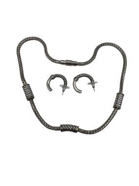 Brighton Silver-Tone Necklace Hoop Earrings Set Thick Twisted Original Heart Tin